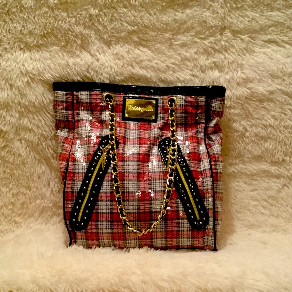 Plaid sequined Betsey Johnson tote